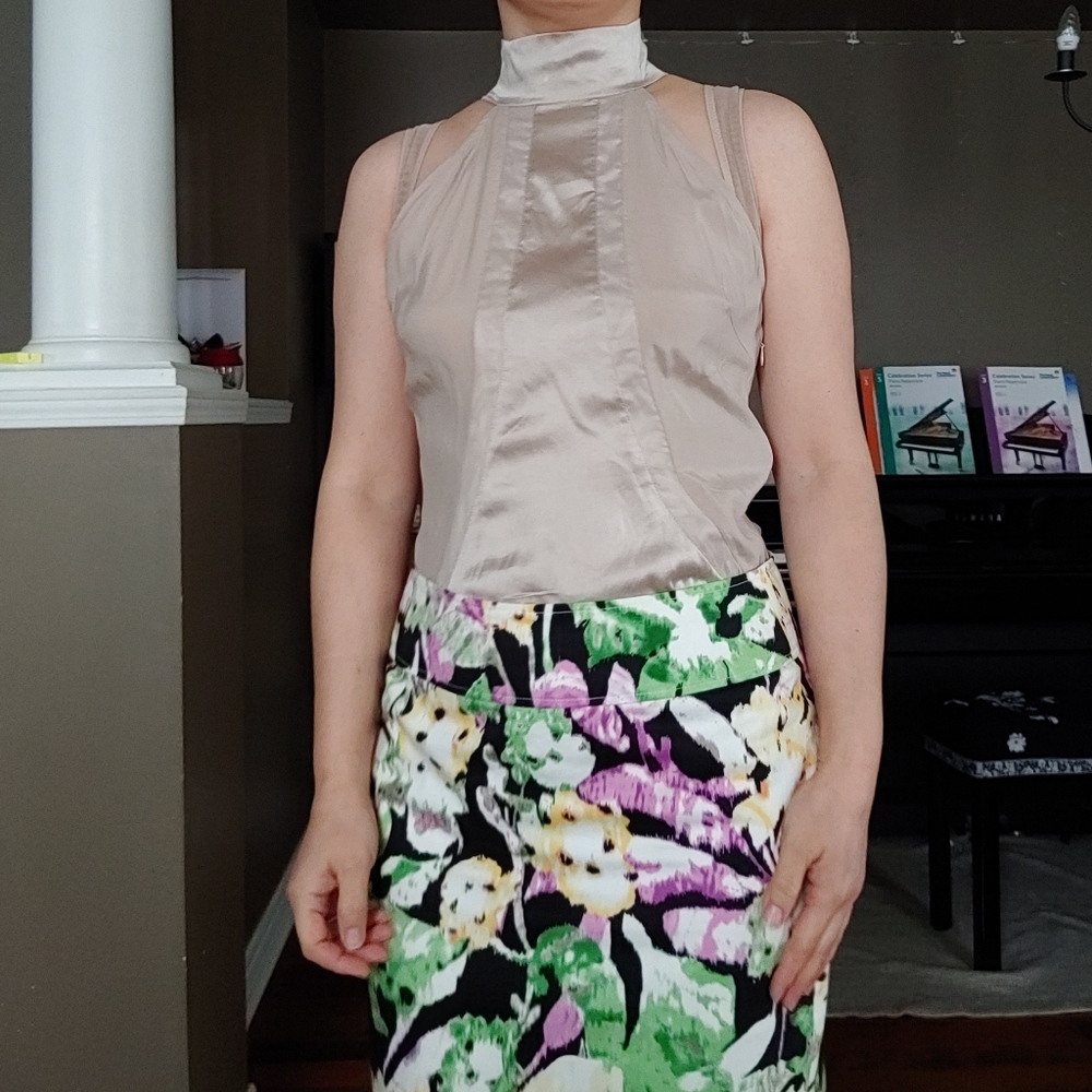 Marciano Taupe Satin High Neck Sleeveless Top